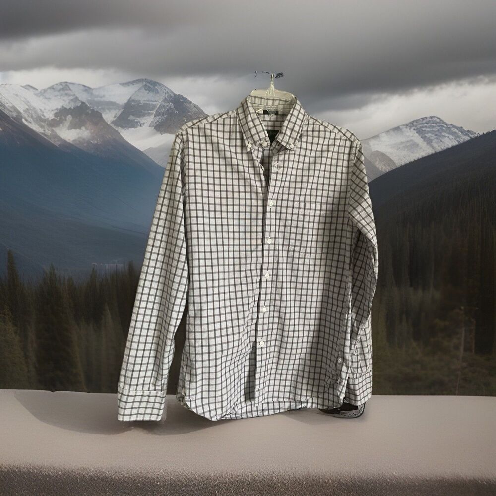 J Crew Men’s Plaid Shirt Gray Button Up Long Sleeved Slim Excellent Condition
